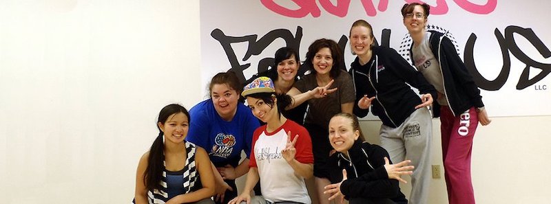 Dance instructors at Dance Fabulous pose with Lindsey B of the Beat Freakz